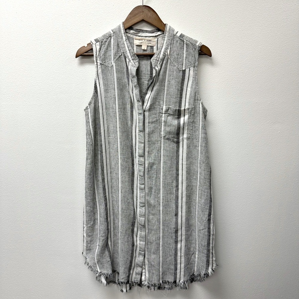 Cloth & Stone Stripped Raw Hem Sleeveless Shirt Dress L‎